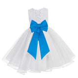 White Lace Organza Flower Girl Dress Elegant Formal Junior Beauty Pageant Communion Baptism 186T(3)