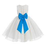 Ivory Lace Organza Flower Girl Dress Elegant Formal Junior Beauty Pageant Communion Baptism 186T(3)