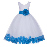 White Tulle Floral Petals Flower Girl Dress Special Occasions Junior Pageant Wedding Holiday 302S(2)