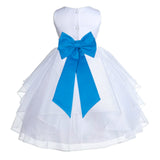 White Satin Shimmering Organza Flower Girl Dress Junior Formal Pageant Baptism Christening 4613T(5)