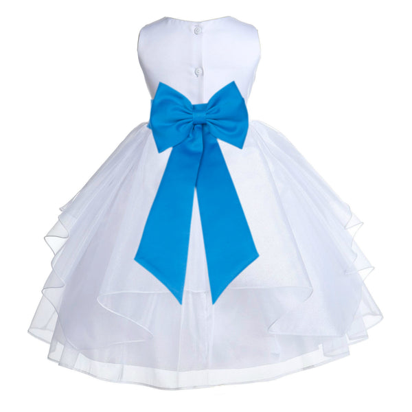White Satin Shimmering Organza Flower Girl Dress Junior Formal Pageant Baptism Christening 4613T(5)