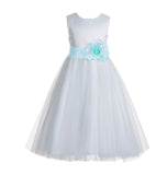 Ivory V-Back Lace Edge Flower Girl Dress Junior Pageant Special Occasion Formal Evening Gown 183T(1)