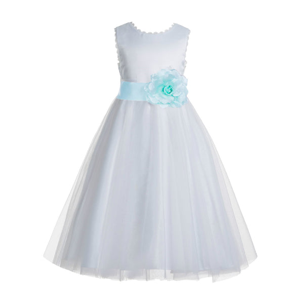 Ivory V-Back Lace Edge Flower Girl Dress Junior Pageant Special Occasion Formal Evening Gown 183T(1)
