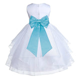 White Satin Shimmering Organza Flower Girl Dress Junior Formal Pageant Baptism Christening 4613T(5)
