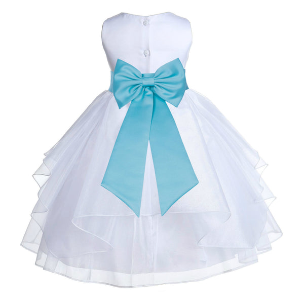 White Satin Shimmering Organza Flower Girl Dress Junior Formal Pageant Baptism Christening 4613T(5)