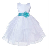 White Shimmering Organza Flower Girl Dress Wedding Junior Bridesmaid Pageant Special Events 4613S(4)