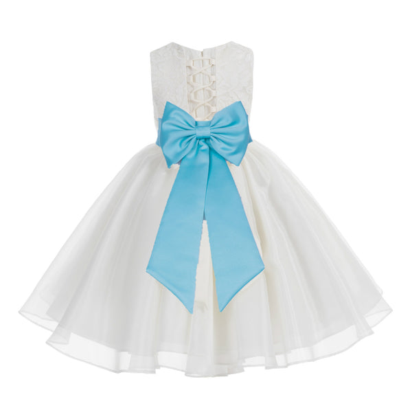 Ivory Lace Organza Flower Girl Dress Elegant Formal Junior Beauty Pageant Communion Baptism 186T(3)