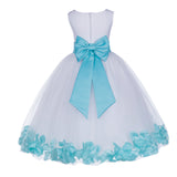 White Elegant Bridesmaid Pageant Special Occasions Rose Petals Flower Girl Dress 302T(5)