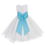 White Lace Organza Flower Girl Dress Elegant Formal Junior Beauty Pageant Communion Baptism 186T(3)