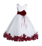 White Tulle Floral Rose Petals Princess Wedding Pageant Recital Birthday Flower Girl Dress 007(3)