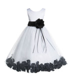 White Tulle Floral Rose Petals Princess Wedding Pageant Recital Birthday Flower Girl Dress 007(2)