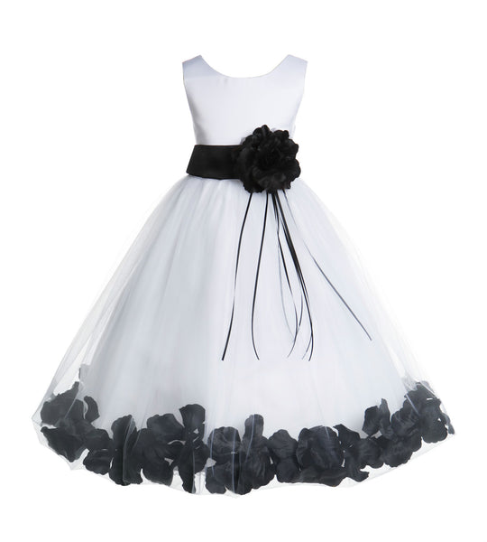 White Tulle Floral Rose Petals Princess Wedding Pageant Recital Birthday Flower Girl Dress 007(2)