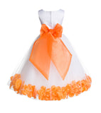 White Tulle Floral Rose Petals Princess Wedding Pageant Recital Birthday Flower Girl Dress 007(1)