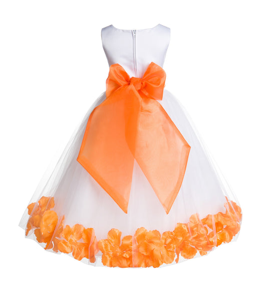 White Tulle Floral Rose Petals Princess Wedding Pageant Recital Birthday Flower Girl Dress 007(1)