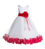 White Tulle Floral Rose Petals Princess Wedding Pageant Recital Birthday Flower Girl Dress 007(2)