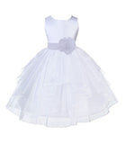 White Satin Shimmering Organza Flower Girl Dress Junior Formal Pageant Baptism Christening 4613T(1)