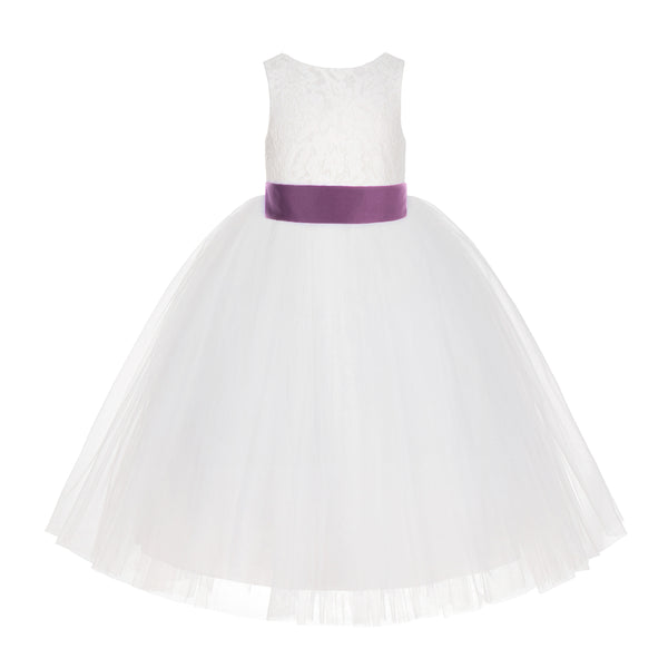 Ivory Floral Lace Flower Girl Dress Special Events Christening Pageant Gown Communion Recital LG7(2)