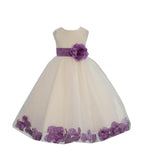 Ivory Tulle Floral Petals Flower Girl Dress Special Occasions Junior Pageant Wedding Holiday 302S(2)