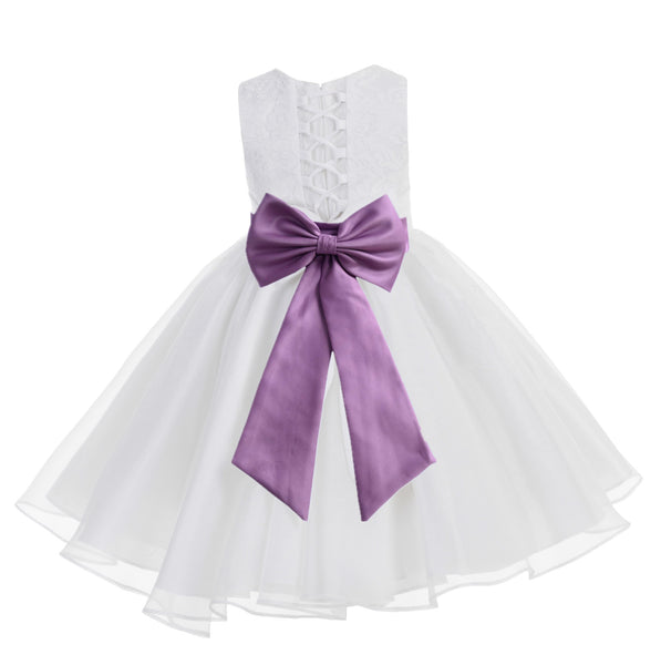 White Lace Organza Flower Girl Dress Elegant Formal Junior Beauty Pageant Communion Baptism 186T(2)