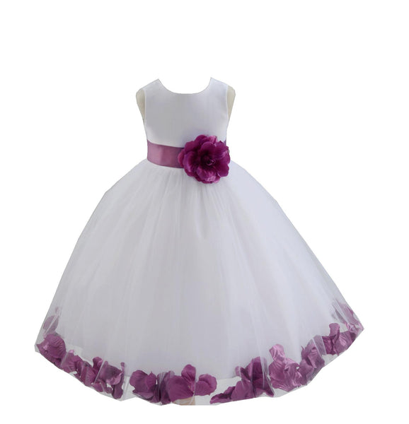 White Tulle Floral Petals Flower Girl Dress Special Occasions Junior Pageant Wedding Holiday 302S(4)