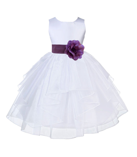 White Shimmering Organza Flower Girl Dress Wedding Junior Bridesmaid Pageant Special Events 4613S(2)