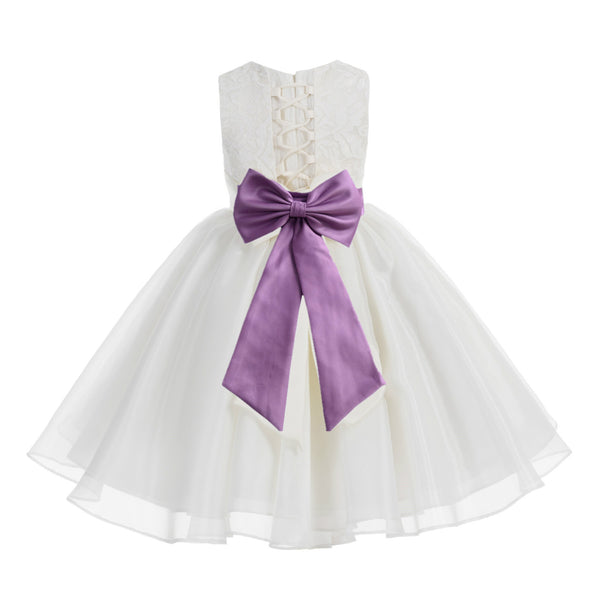 Ivory Lace Organza Flower Girl Dress Elegant Formal Junior Beauty Pageant Communion Baptism 186T(2)