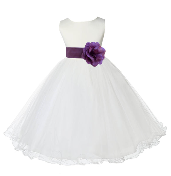 Ivory Formal Wedding Pageant Special Occasions Rattail Edge Tulle Flower Girl Dress 829T(2)