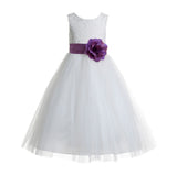 Ivory Floral Lace Heart Cutout Flower Girl Dress Communion Baptism Junior Bridesmaid Dress 172T(2)