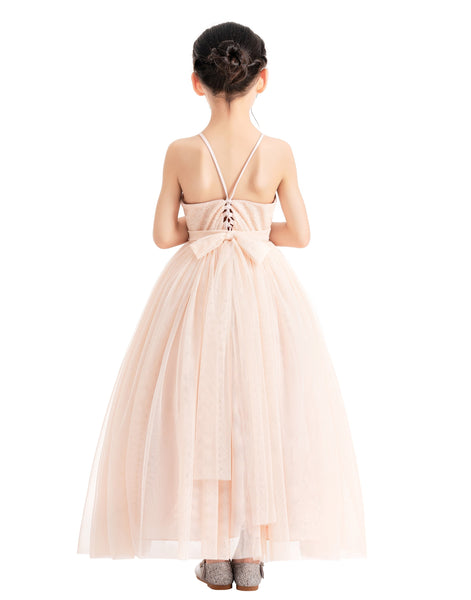 Spaghetti Straps Sequin Lace Up Formal Flower Girl Dress Christening Gown Ceremonial Dresses 122a