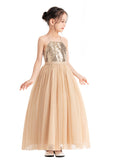 Spaghetti Straps Sequin Lace Up Formal Flower Girl Dress Christening Gown Ceremonial Dresses 122a