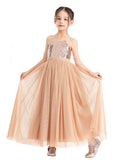 Spaghetti Straps Sequin Lace Up Formal Flower Girl Dress Christening Gown Ceremonial Dresses 122a