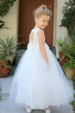 Floral Lace Heart Cutout Flower Girl Dress Junior Pageant Communion Baptism Wedding Tulle Dress 172F
