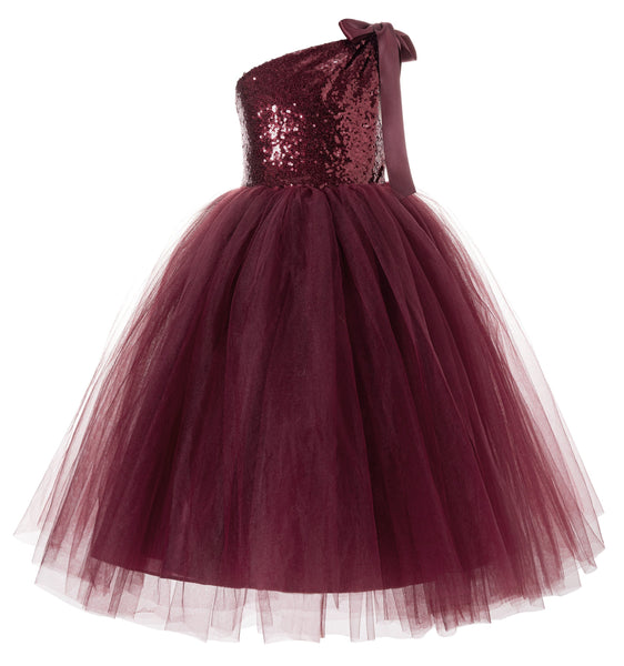 One-Shoulder Sequins Tutu Flower Girl Dress Junior Beauty Pageant Special Event Ballroom Gown 182(3)