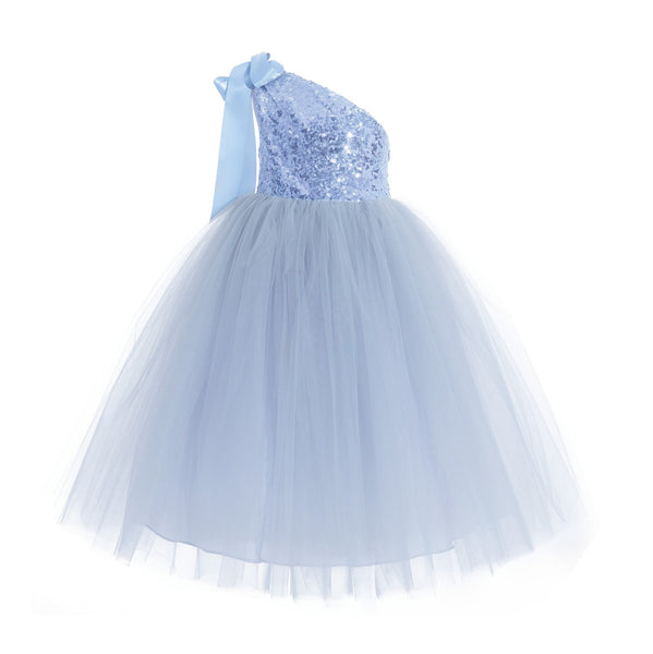 One-Shoulder Sequins Tutu Flower Girl Dress Junior Beauty Pageant Special Event Ballroom Gown 182(1)