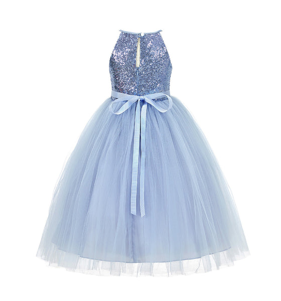 Sequin Halter Flower Girl Dress Special Events Dance Recital Ballroom Gown Pretty Princess 202