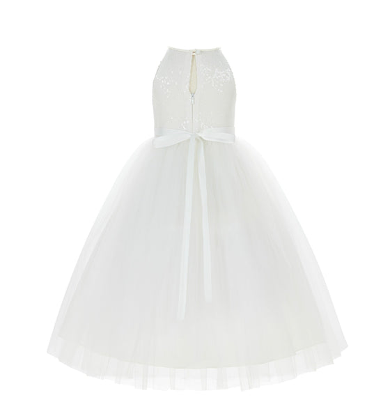 Sequin Halter Flower Girl Dress Special Events Dance Recital Ballroom Gown Pretty Princess 202