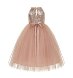 Sequin Halter Flower Girl Dress Special Events Dance Recital Ballroom Gown Pretty Princess 202