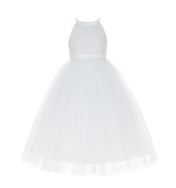Sequin Halter Flower Girl Dress Special Events Dance Recital Ballroom Gown Pretty Princess 202
