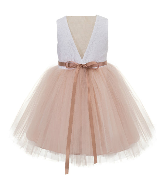 Backless V-Back Lace Flower Girl Dress Dance Recital Ceremonial Gown Formal Birthday Party 206R1