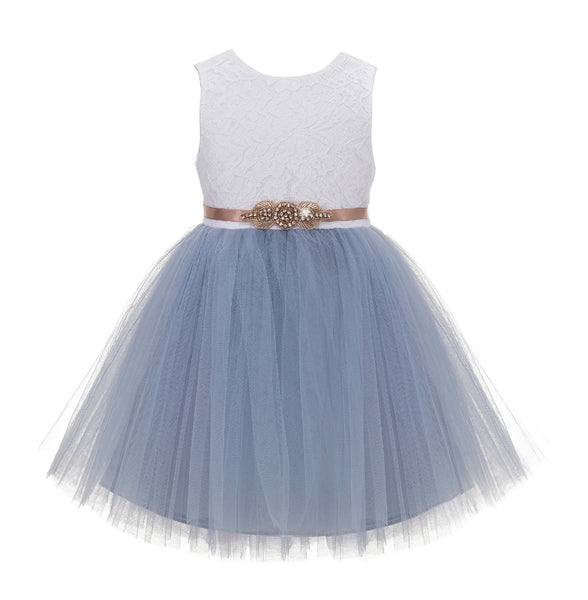 Backless V-Back Lace Flower Girl Dress Dance Recital Ceremonial Gown Formal Birthday Party 206R1