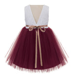 Backless V-Back Lace Flower Girl Dress Dance Recital Ceremonial Gown Formal Birthday Party 206R1