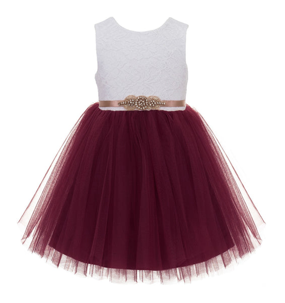 Backless V-Back Lace Flower Girl Dress Dance Recital Ceremonial Gown Formal Birthday Party 206R1