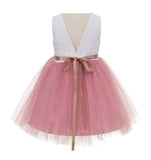 Backless V-Back Lace Flower Girl Dress Dance Recital Ceremonial Gown Formal Birthday Party 206R1