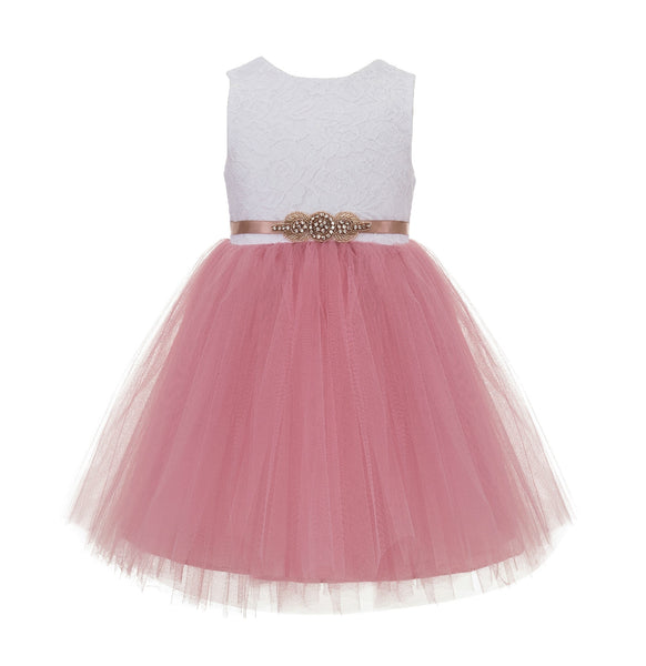 Backless V-Back Lace Flower Girl Dress Dance Recital Ceremonial Gown Formal Birthday Party 206R1