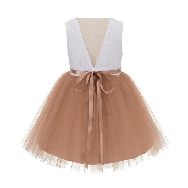 Backless V-Back Lace Flower Girl Dress Dance Recital Ceremonial Gown Formal Birthday Party 206R1