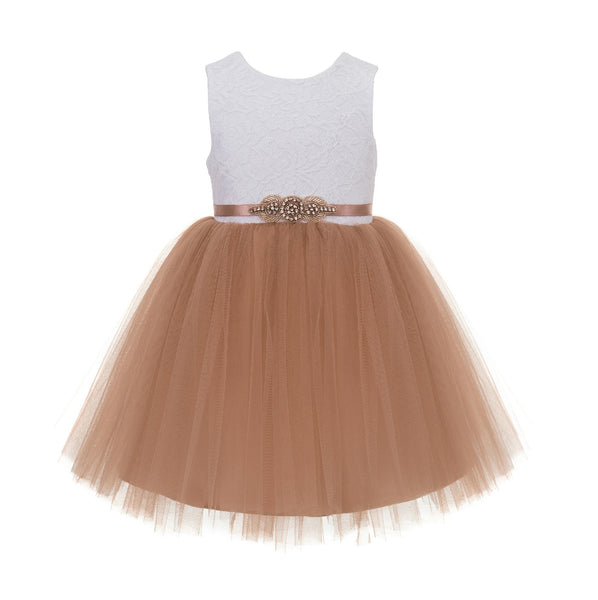 Backless V-Back Lace Flower Girl Dress Dance Recital Ceremonial Gown Formal Birthday Party 206R1