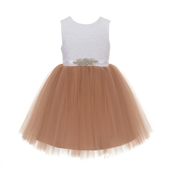 Backless V-Back Lace Flower Girl Dress Dance Recital Ceremonial Gown Formal Birthday Party 206R1