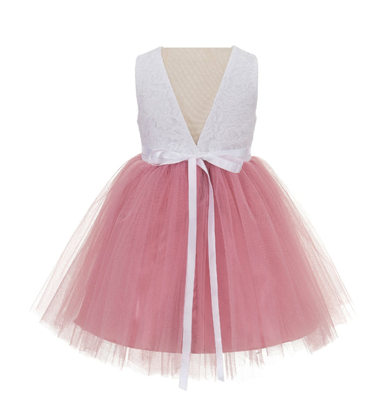 Backless V-Back Lace Flower Girl Dress Junior Pageant Ballroom Gown Easter Summer Holiday 206R3