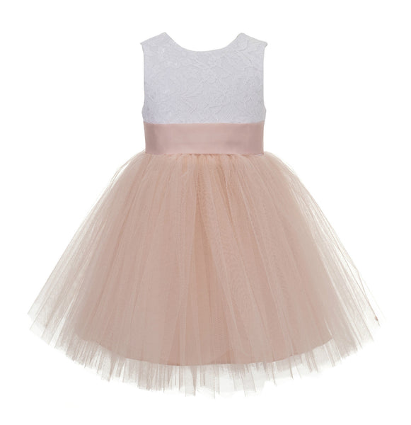 Backless V-Back Lace Flower Girl Dress Mini Bridal Gown Toddler Special Occasion Formal Dresses 206T