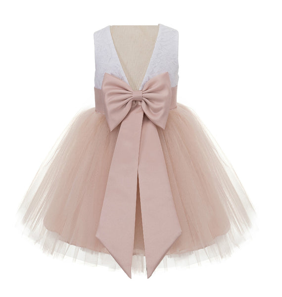 Backless V-Back Lace Flower Girl Dress Mini Bridal Gown Toddler Special Occasion Formal Dresses 206T